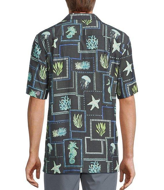 Caribbean Sea Life Tile Print Short Sleeve Woven Camp Shirt Product Image