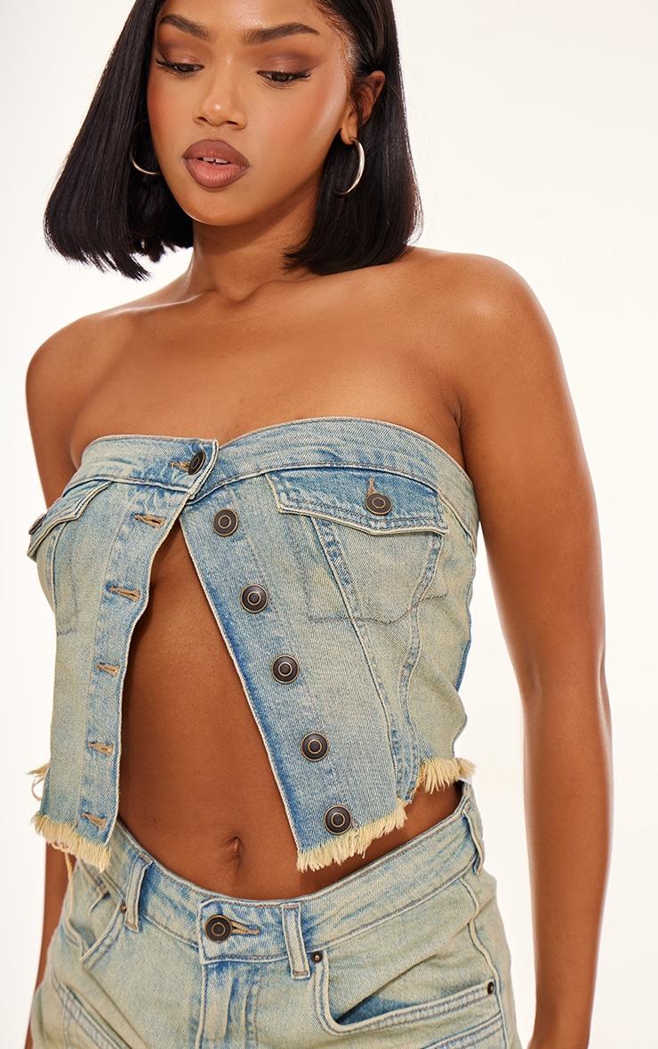 Vintage Wash Raw Hem Denim Corset Product Image