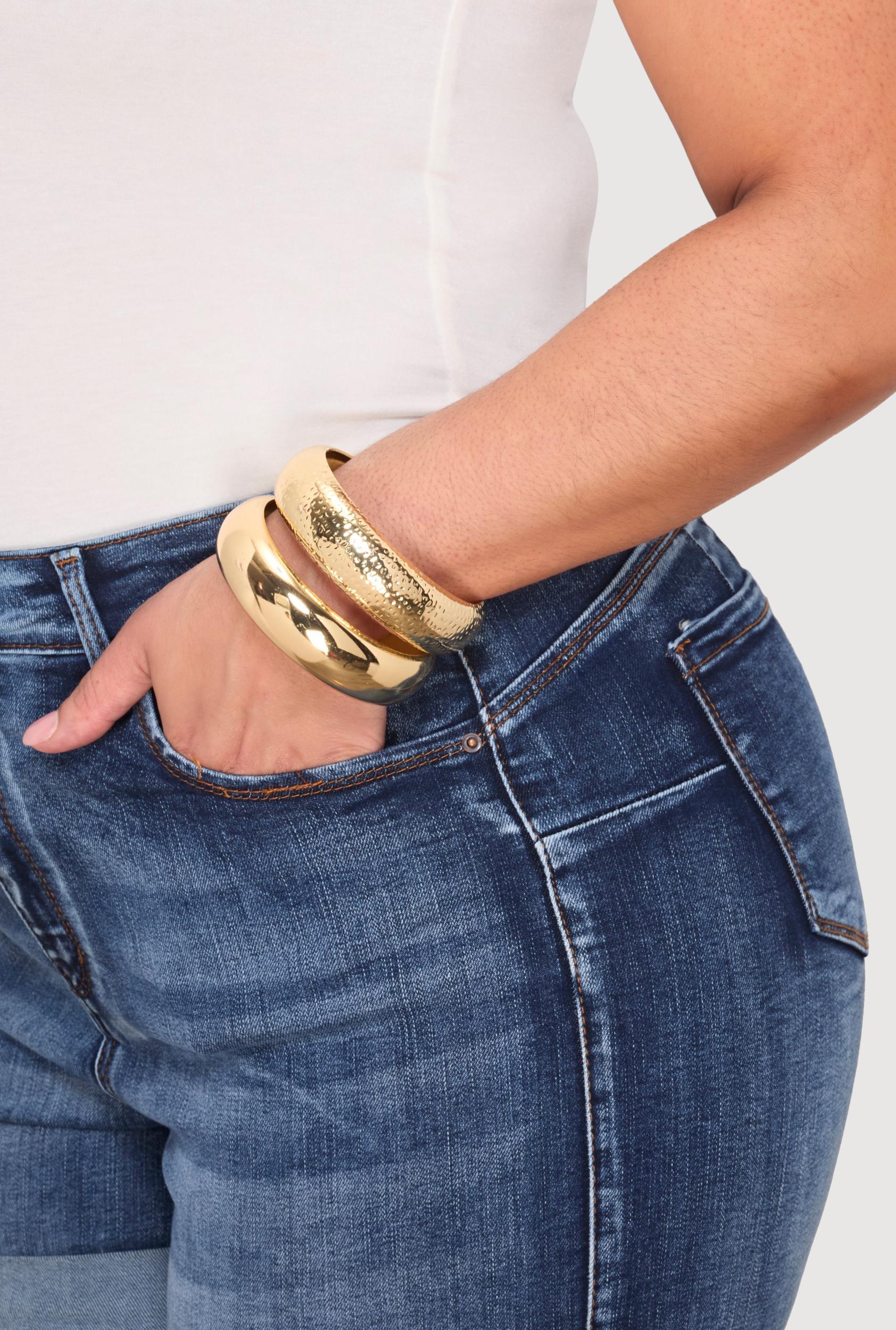 Plus Size Chunky Metallic Bangles Set of 2 Female Product Image
