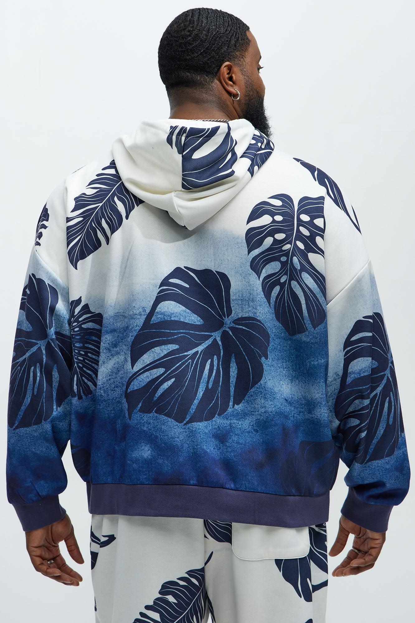Pohai Printed Foliage Oversized Hoodie - Blue/combo Product Image