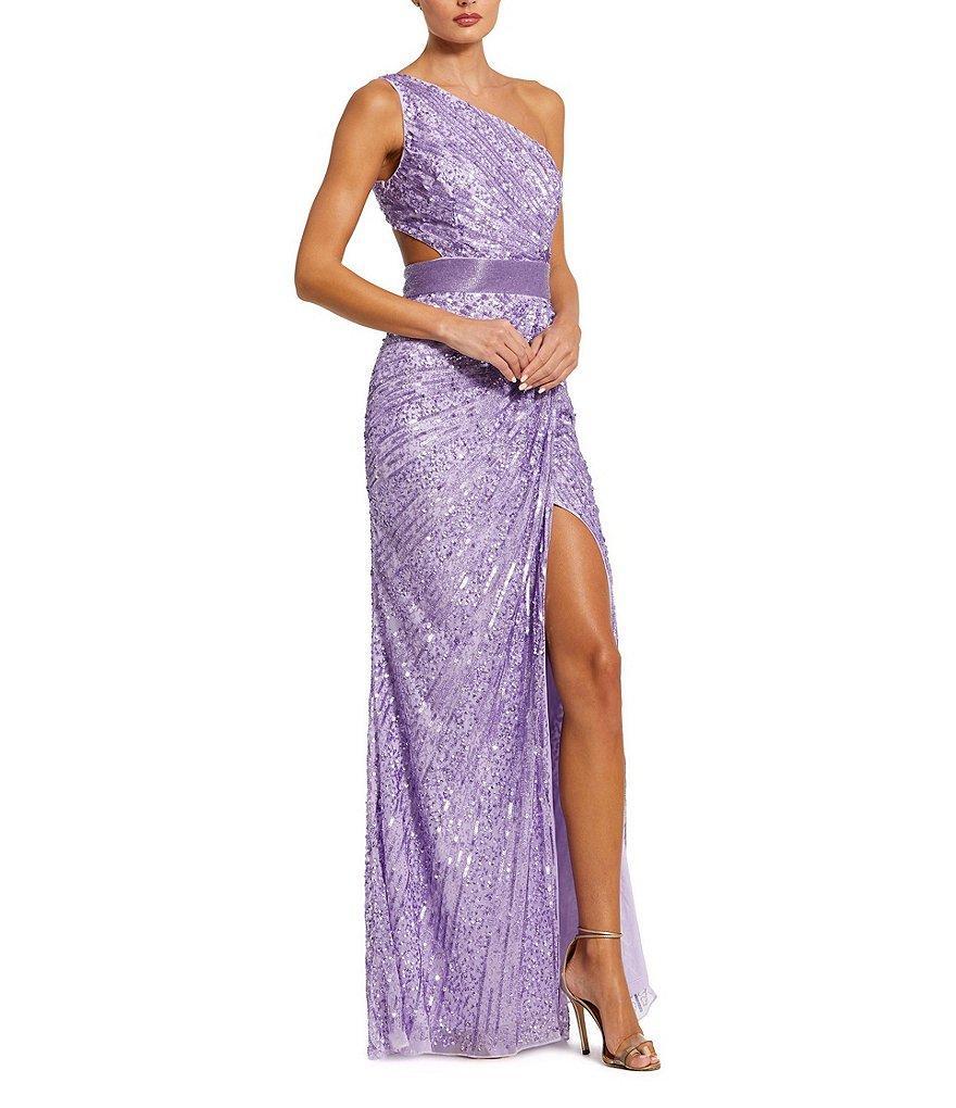 Mac Duggal One Shoulder Lace Up Back Sequin Gown Product Image