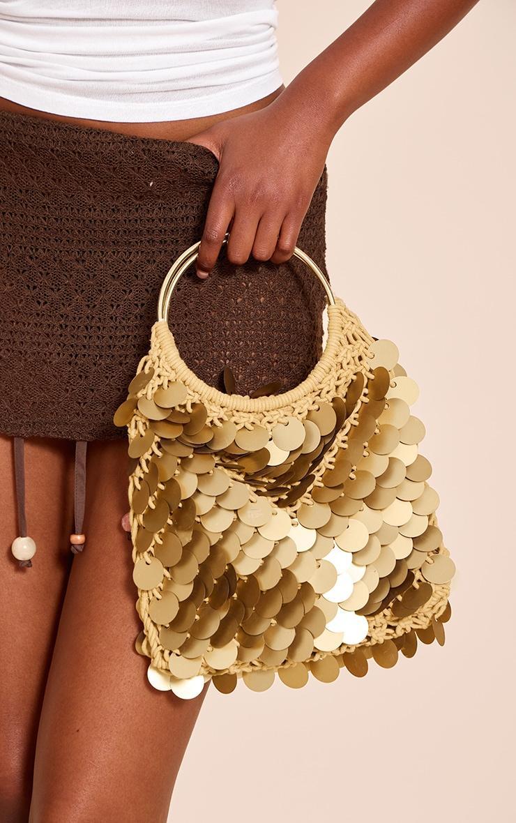 Gold Raffia Matte Sequin Handbag Product Image