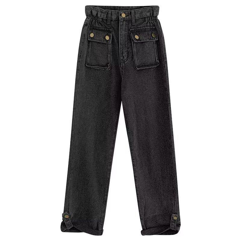 Mid Waist Pocket Detail Wide Leg Jeans Product Image