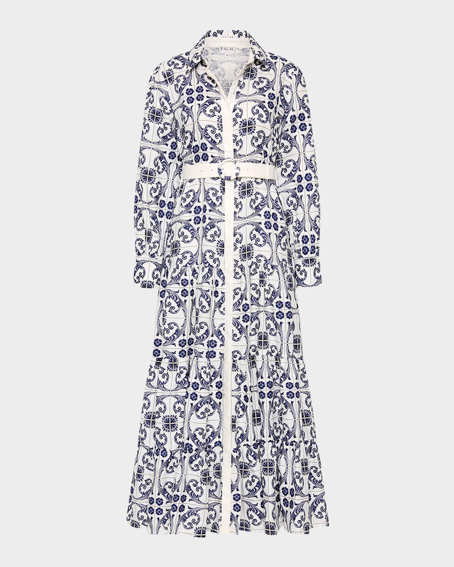 Aria Tiered Tile-Print Maxi Shirtdress Product Image