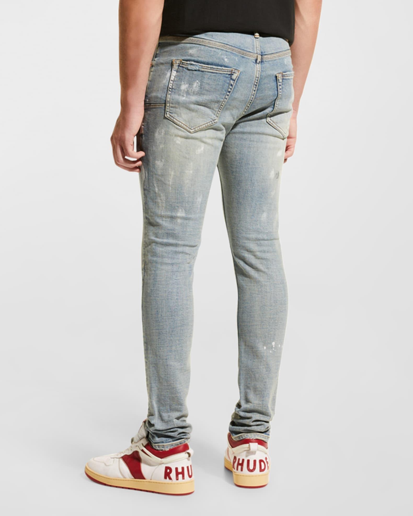 Men's P001 Light Indigo Paint Blowout Skinny Jeans Product Image