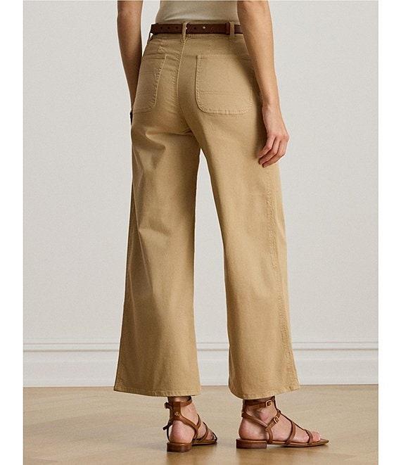 Lauren Ralph Lauren Petite Size High Rise Cotton Wide-Leg Cropped Pants Product Image