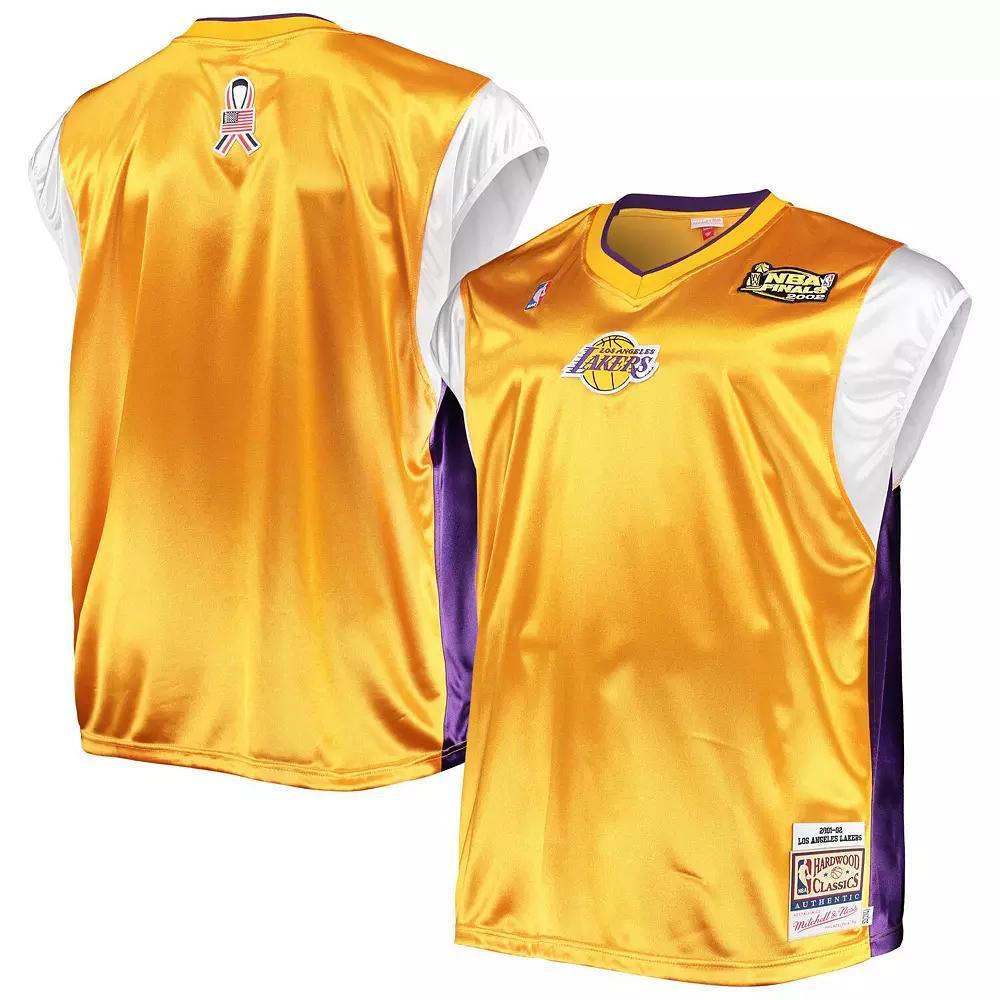 Men's Mitchell & Ness Gold/Purple Los Angeles Lakers Hardwood Classics Big & Tall On-Court Shooting V-Neck Shirt, Size: 2XLT Product Image