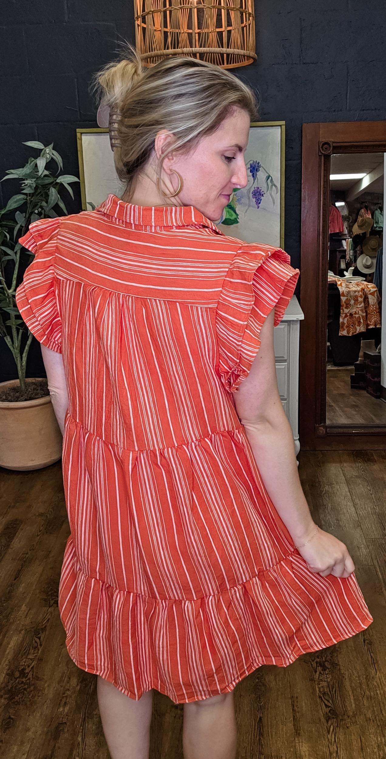 Lovely Linen + Lace Stripe Short Dress (Small to Large) Product Image