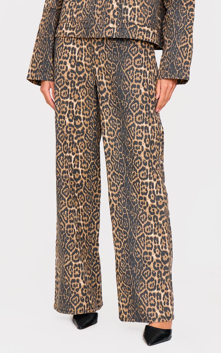 Stone Leopard Twill Wide Leg Pants  Product Image