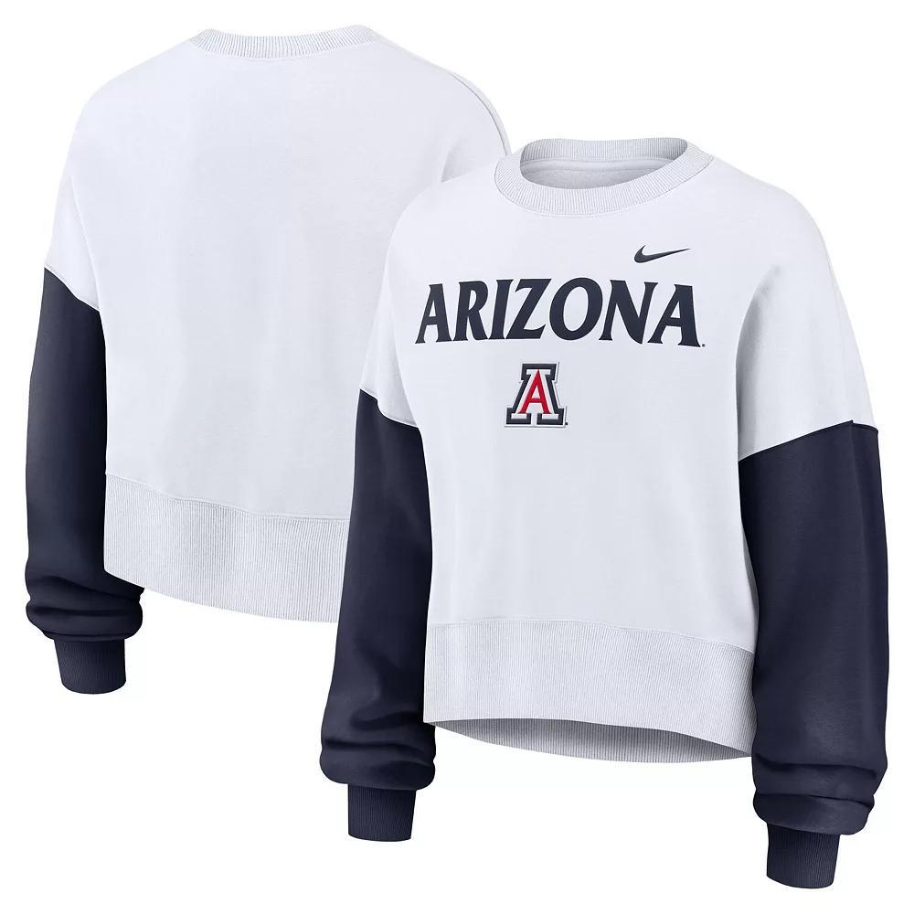 Women's Nike White Arizona Wildcats Color-Block Oversized Cropped Pullover Sweatshirt, Size: Large Product Image
