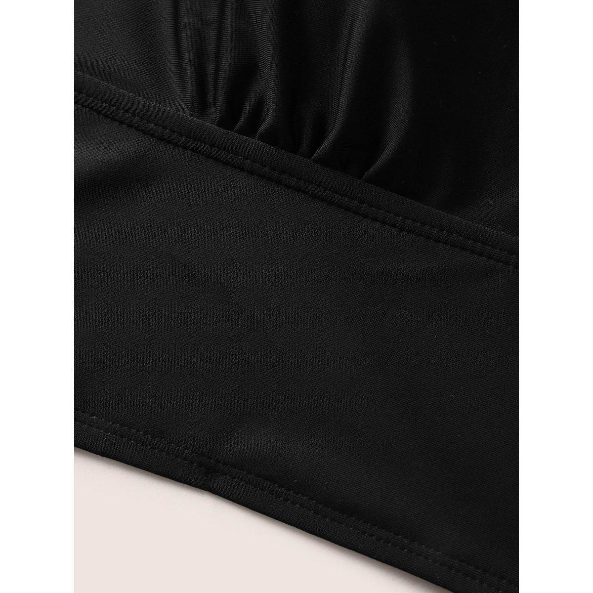 Plus Size Solid Square Neck Adjustable Straps Swim Top Women's Swimwear Black Beach High stretch Skinny U-neck Curve Swim Tops BloomChic 28/5X Product Image