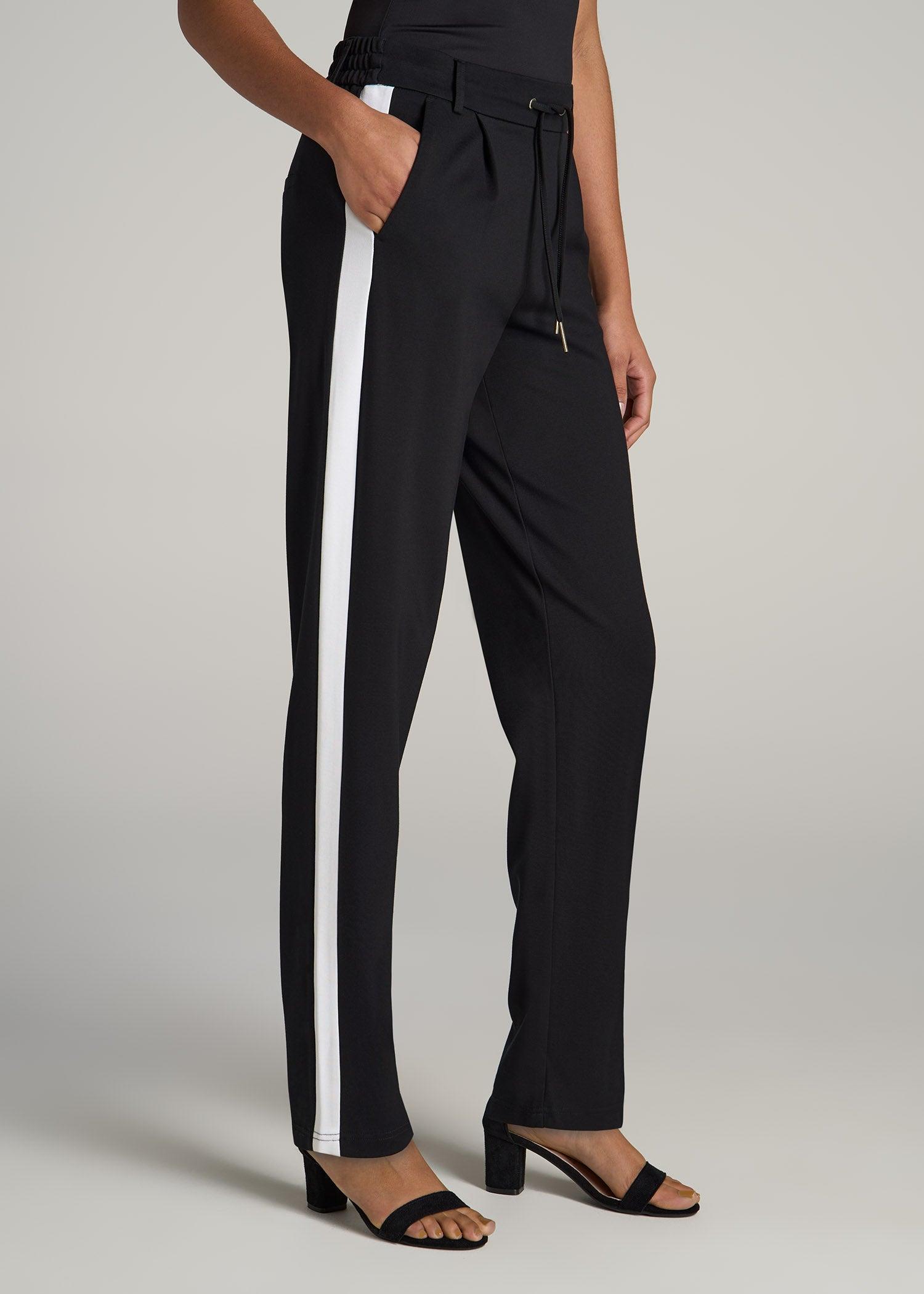 Pull On Tuxedo Stripe Pants for Tall Women in True Navy and Radiant Red Product Image
