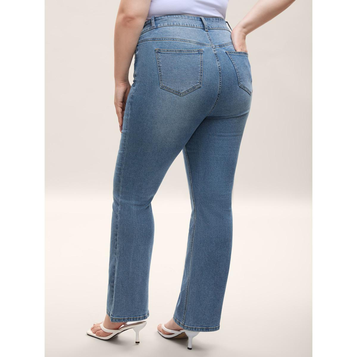 Plus Size Classic Bootcut Mid-Rise Jeans Women Bluevintage Medium stretch Slanted pocket Jeans BloomChic 18/2X Product Image