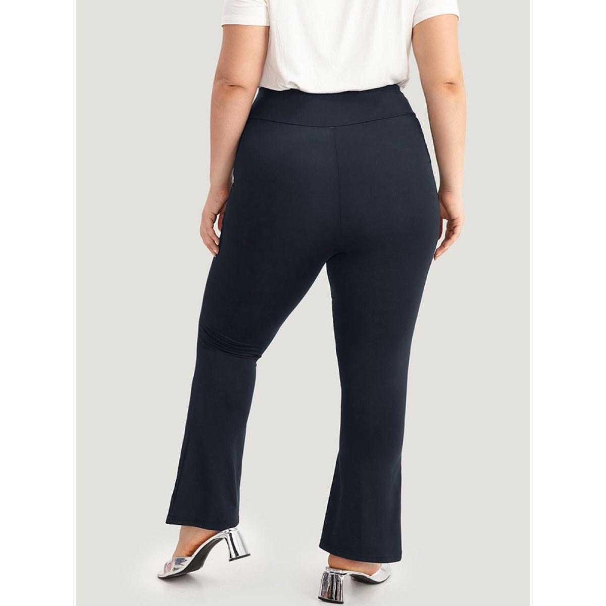 Plus Size Tummy Control Flare Leg Split Hem Leggings Women Midnight Elegant High stretch Flare Leg High Rise Dailywear Leggings BloomChic 14-16/1X Product Image