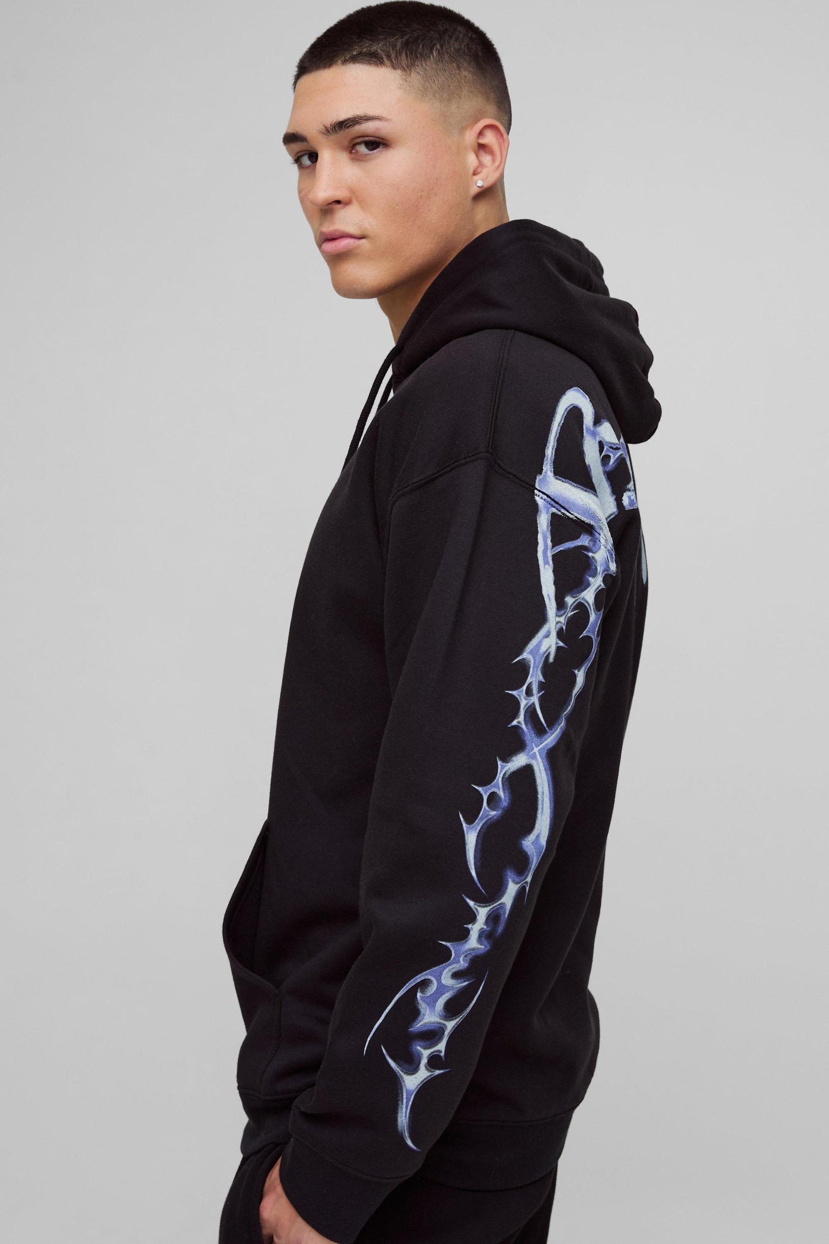 Oversized Over Seams Gothic Graphic Hoodie | boohooMAN USA Product Image
