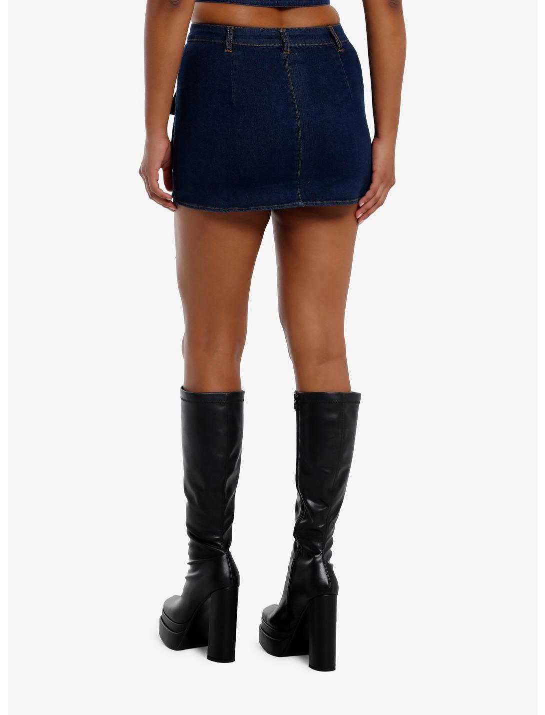 Social Collision Dark Indigo Grommet Strap Denim Skirt Product Image