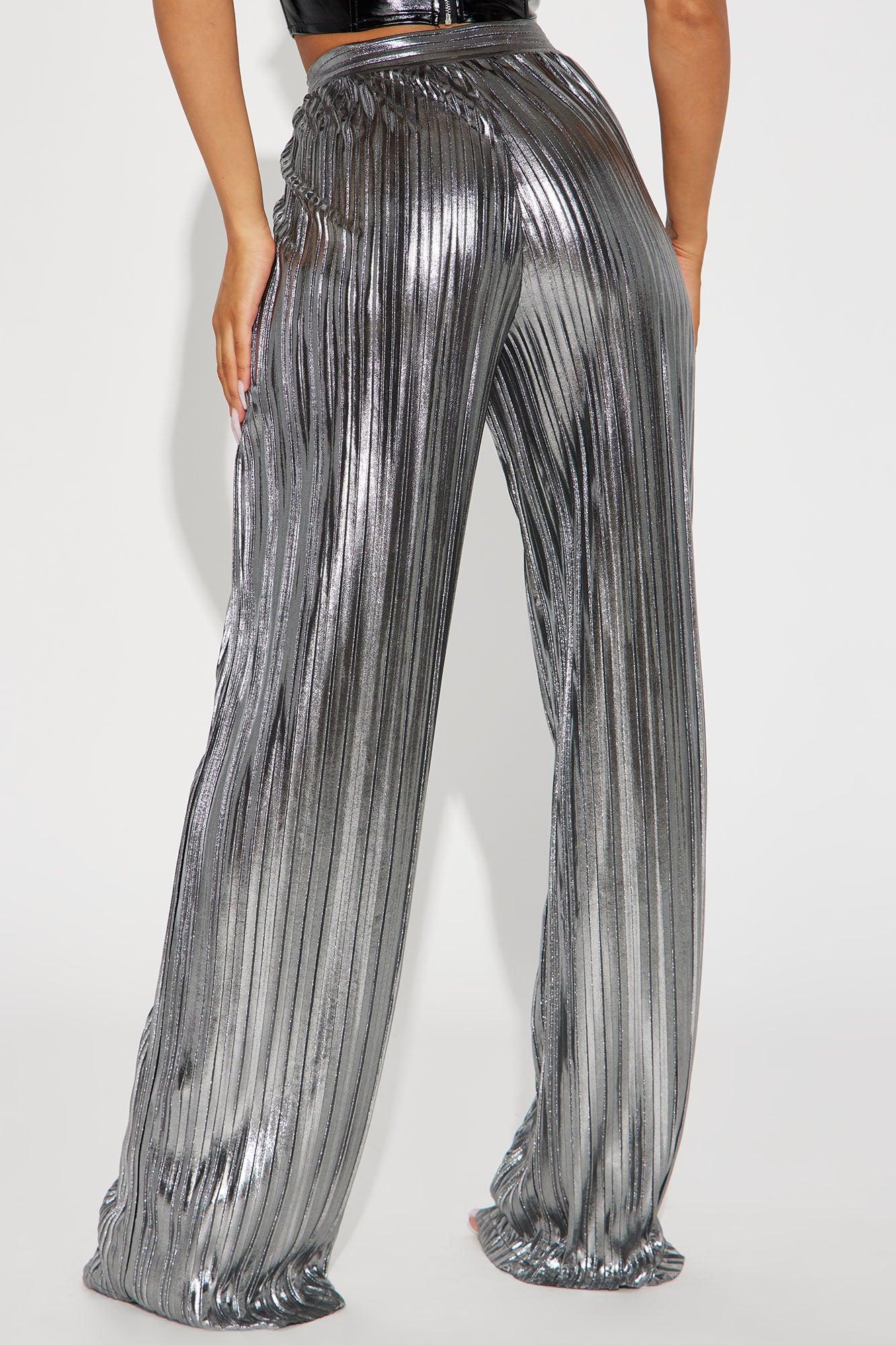 Party Up Metallic Plisse Pant - Silver Product Image