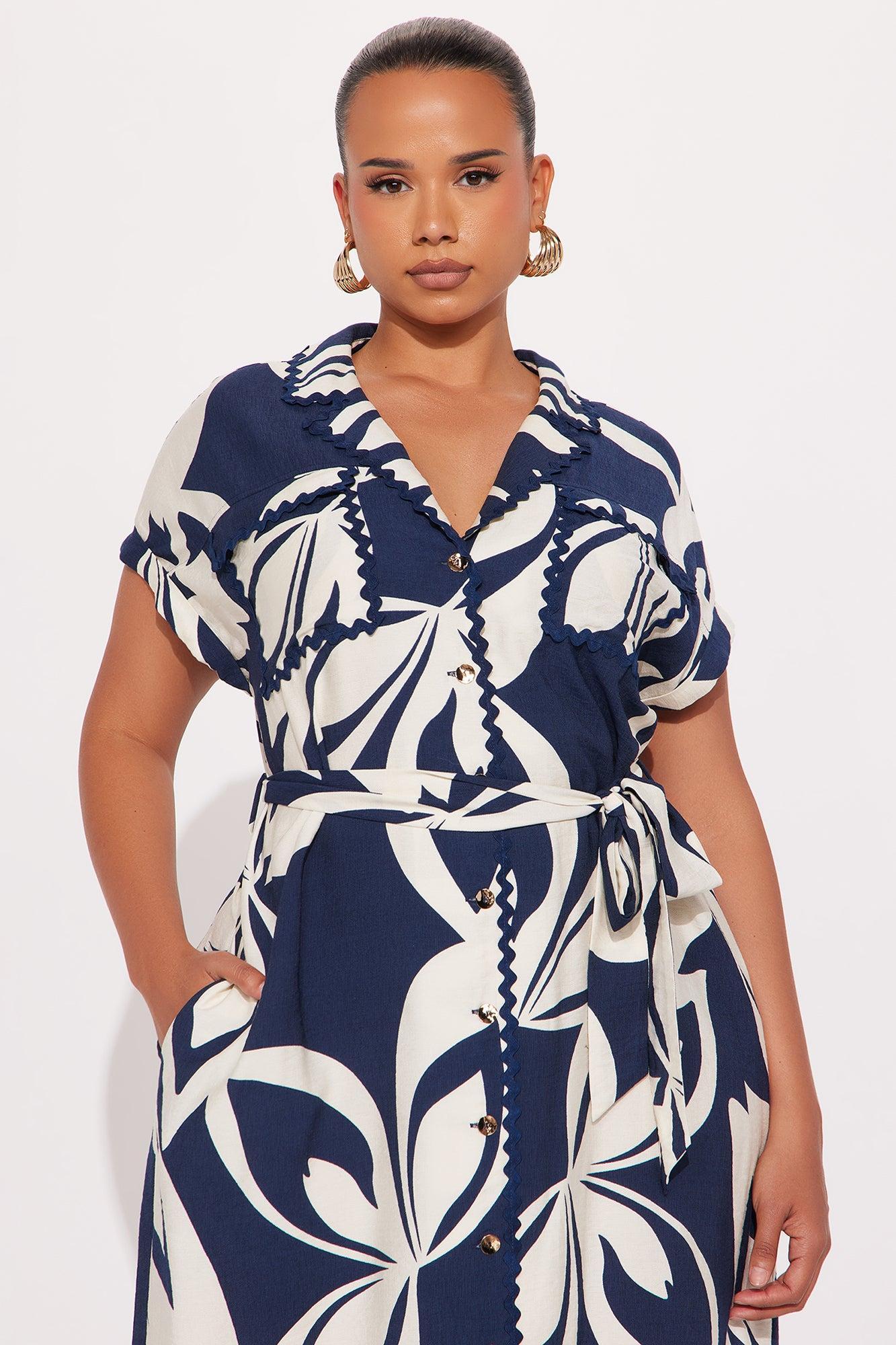 Morin Linen Midi Dress - Blue/combo Product Image