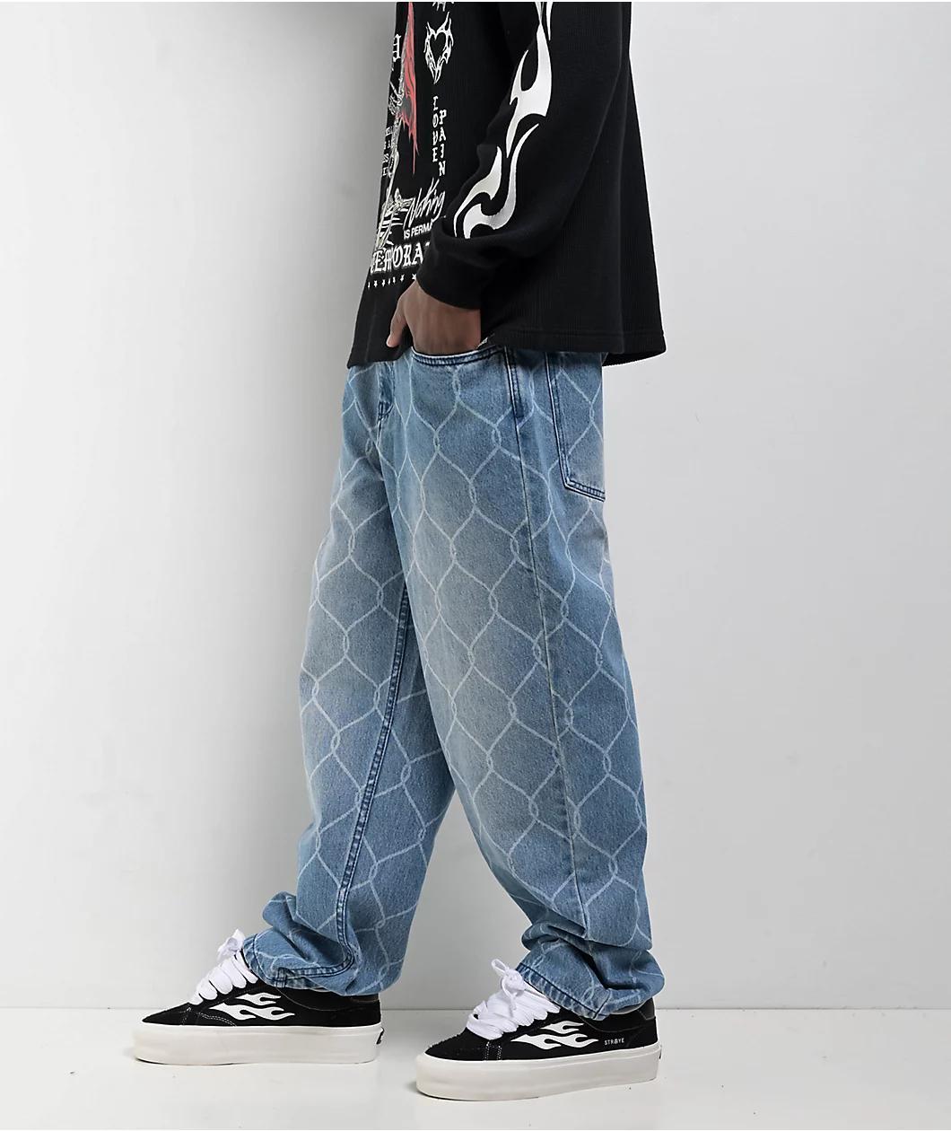 Broken Promises Chain Link Blue Wash Denim Jeans Product Image