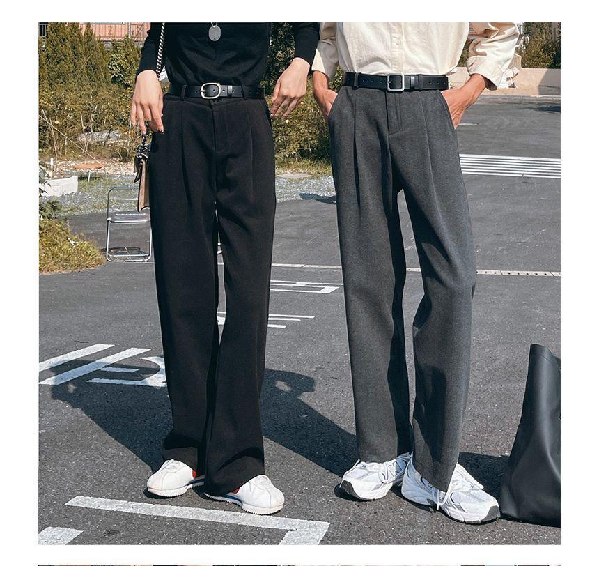 High Rise Plain Loose Fit Dress Pants Product Image