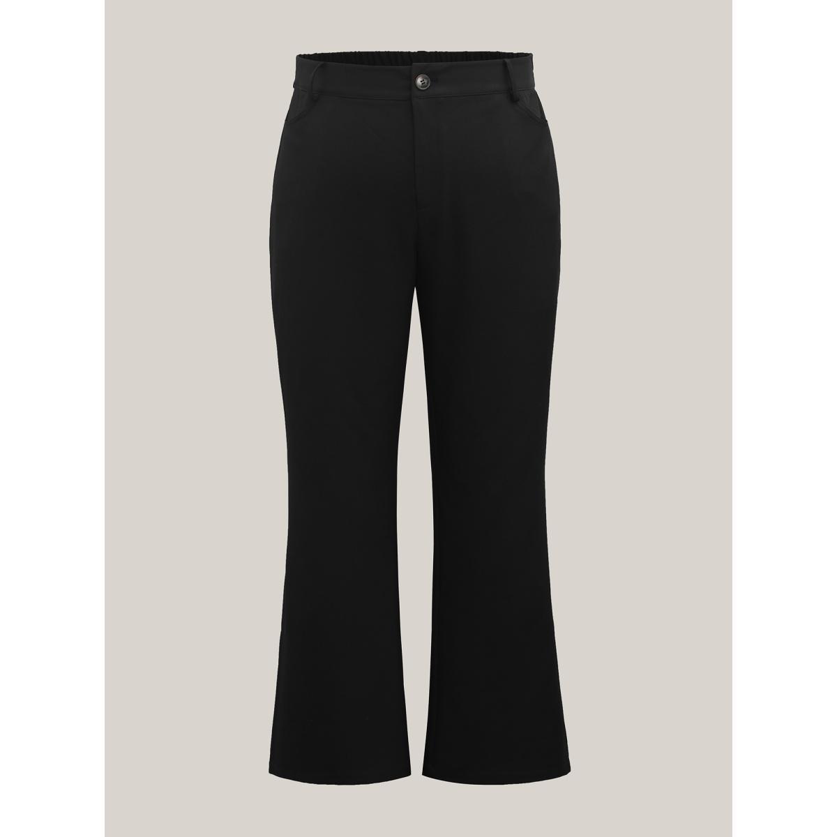 Plus Size Side Slit Plain Bootcut Pants Women Black Workwear Essentials Bodycon Mid Rise Work Pants BloomChic 30/6X Product Image