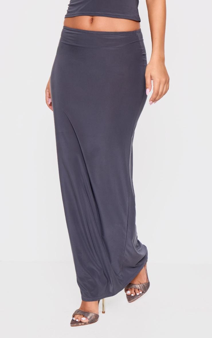 Petite Grey Slinky Low Waist Maxi Skirt Product Image