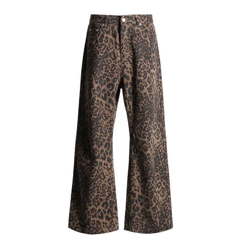 Low Rise Leopard Print Straight-Fit Wide-Leg Pants Product Image