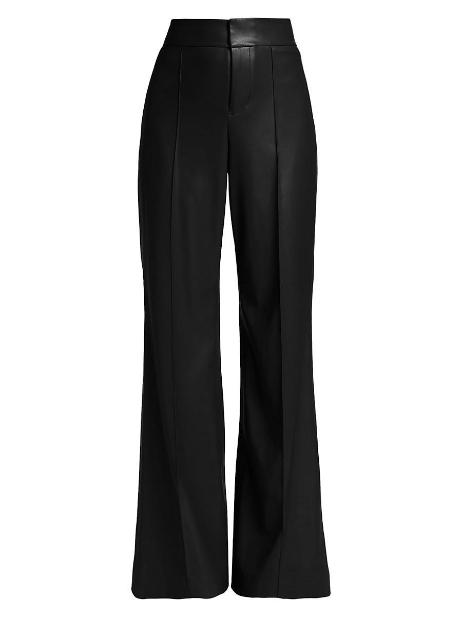Alice and Olivia Dylan High Waist Wide Leg Pants in White Crystal Trim Crepe Product Image