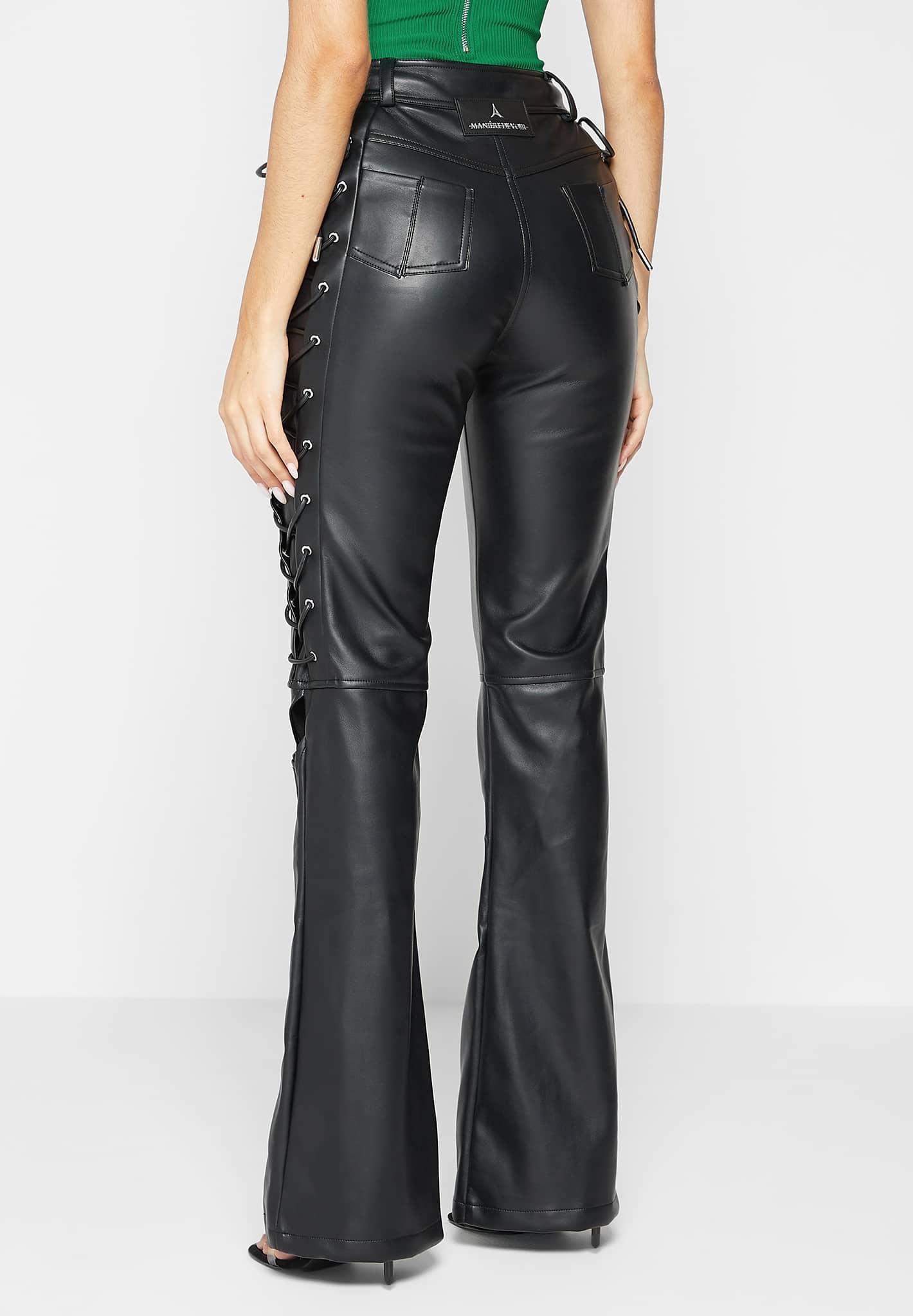 Leather Lace Up Trousers - Black Female Product Image