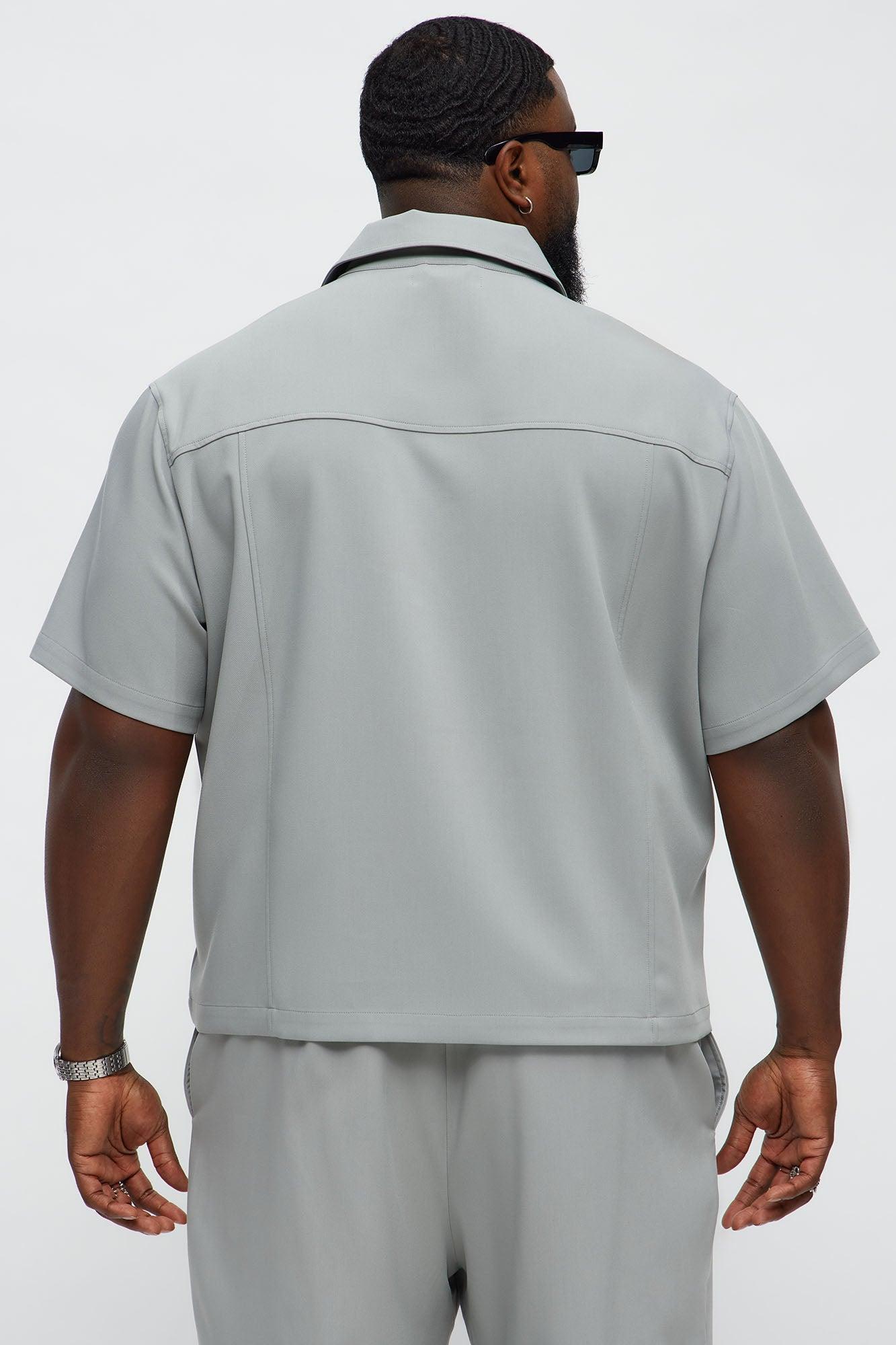 Cropped Ronan Weekender Button Up Shirt - Grey Male Product Image