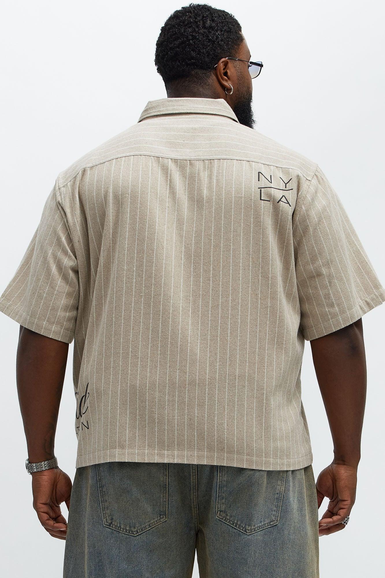 Worldwide Striped Cropped Button Up Shirt - Stone Product Image