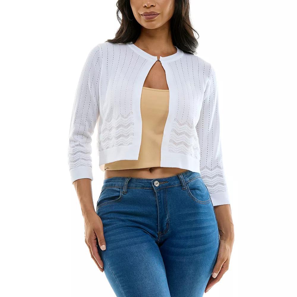 Women's Nina Leonard Pointelle Bolero, Size: Medium, White Product Image