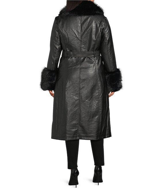 Azalea Wang Plus Size Kaya Faux Fur Oversize Shawl Collar Belted Trench Coat Product Image