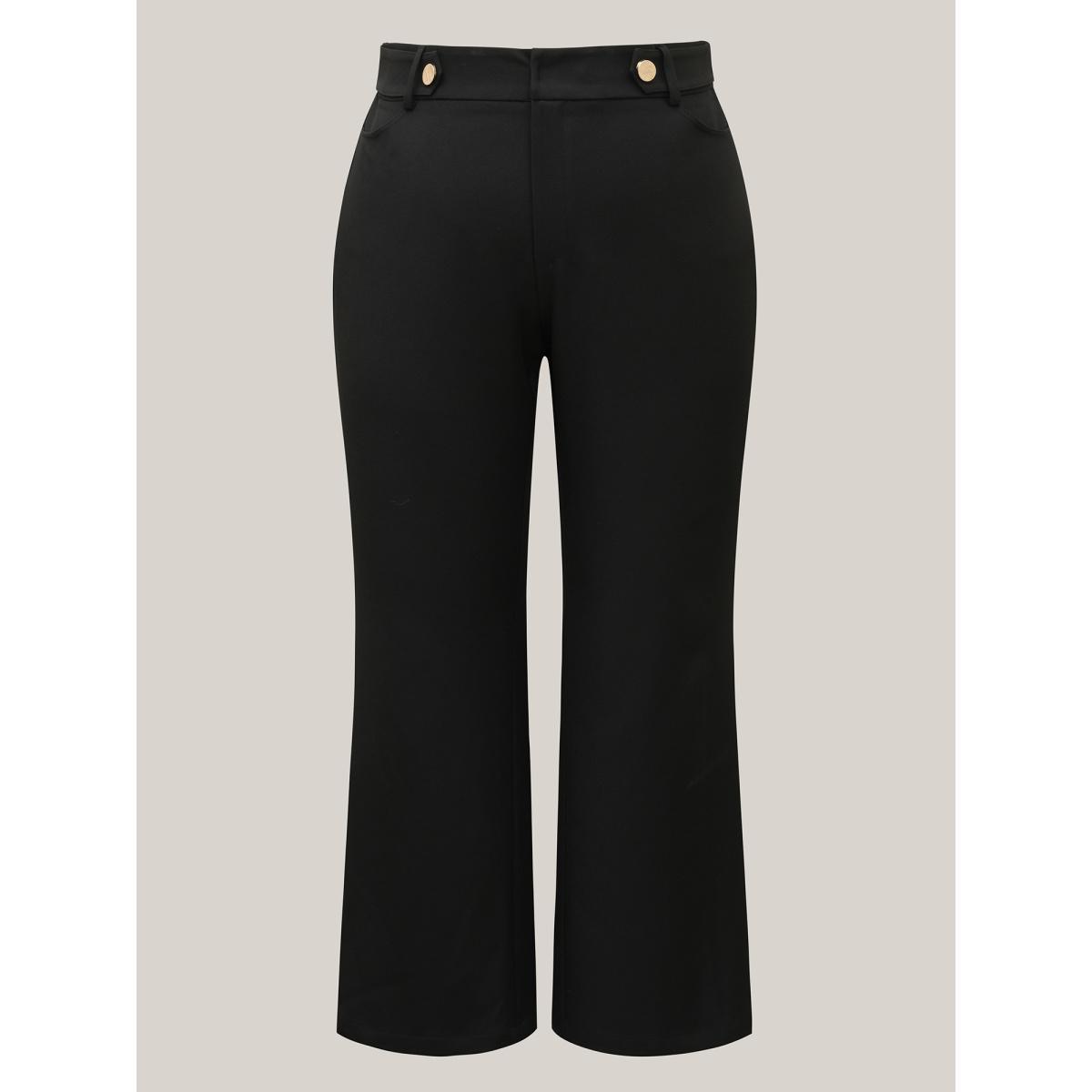 Plus Size Loop Decoration Flared Leg Pants Women Black At the Office Bootcut Mid Rise Work Pants BloomChic 10/M Product Image