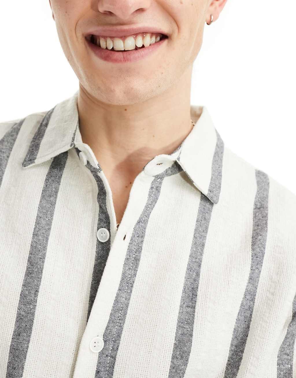 Pull & Bear camp collar long sleeve striped shirt Product Image