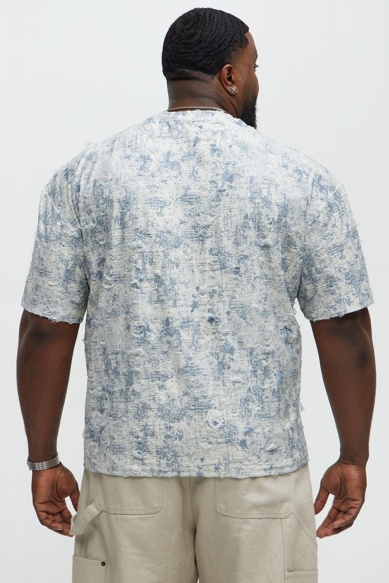 Distressed Relaxed Short Sleeve Tee Shirt - Cream Product Image
