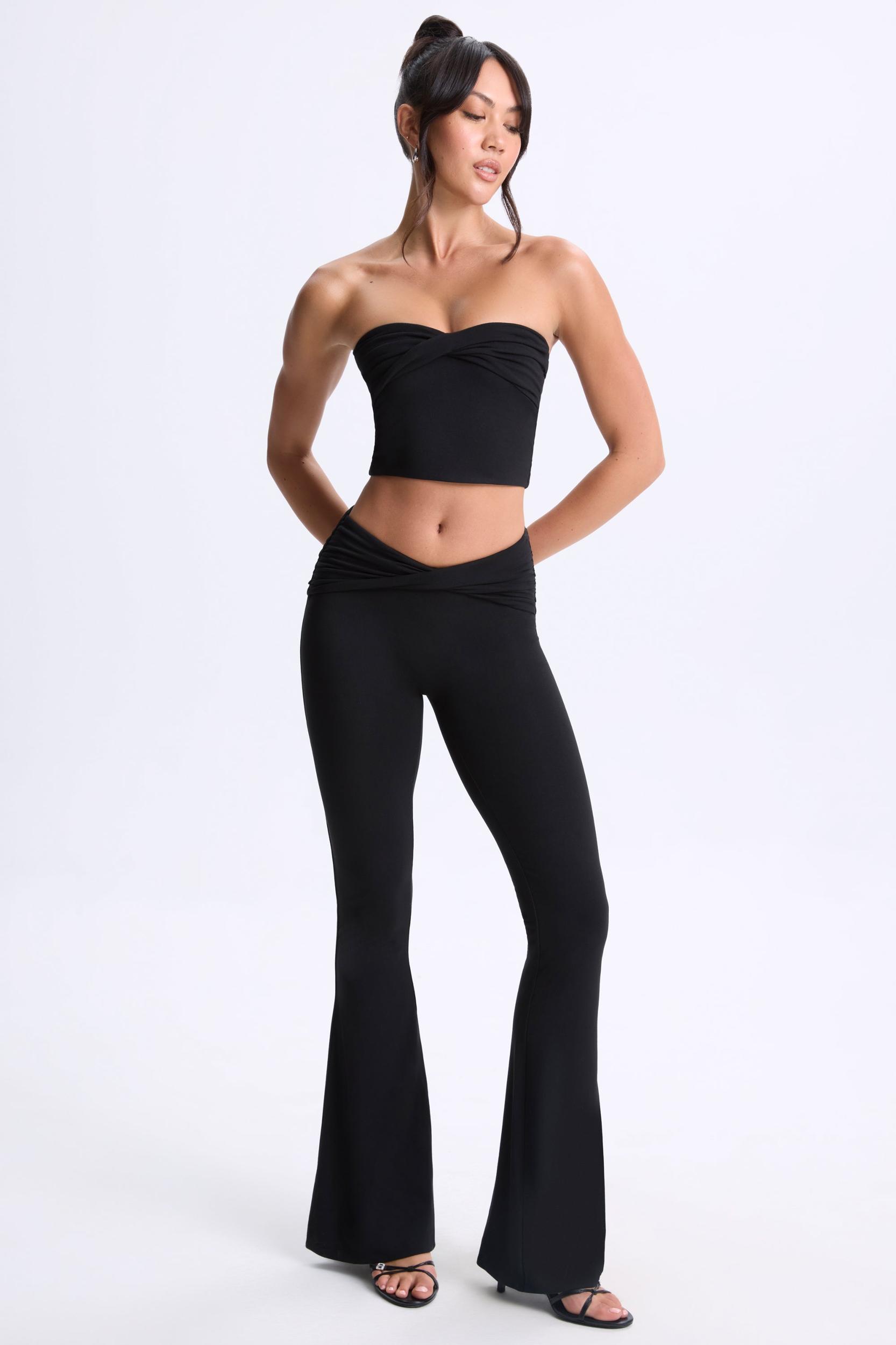 Twist-Front Flared Trousers in Black Product Image