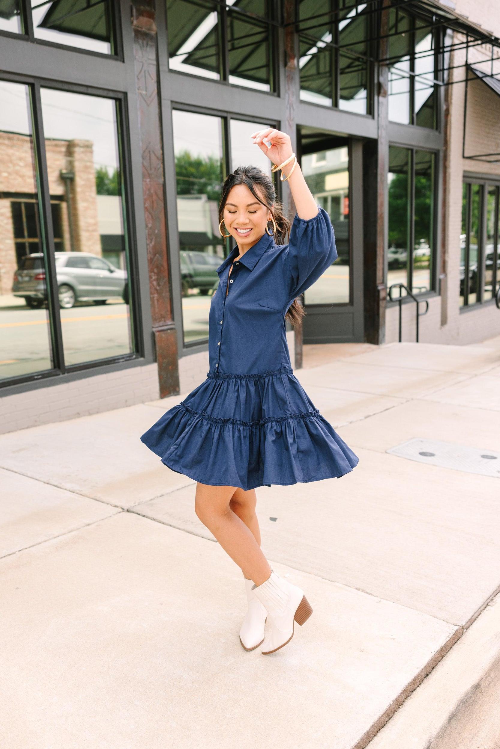 Longing For You Navy Blue Tiered Babydoll Dress Female Product Image