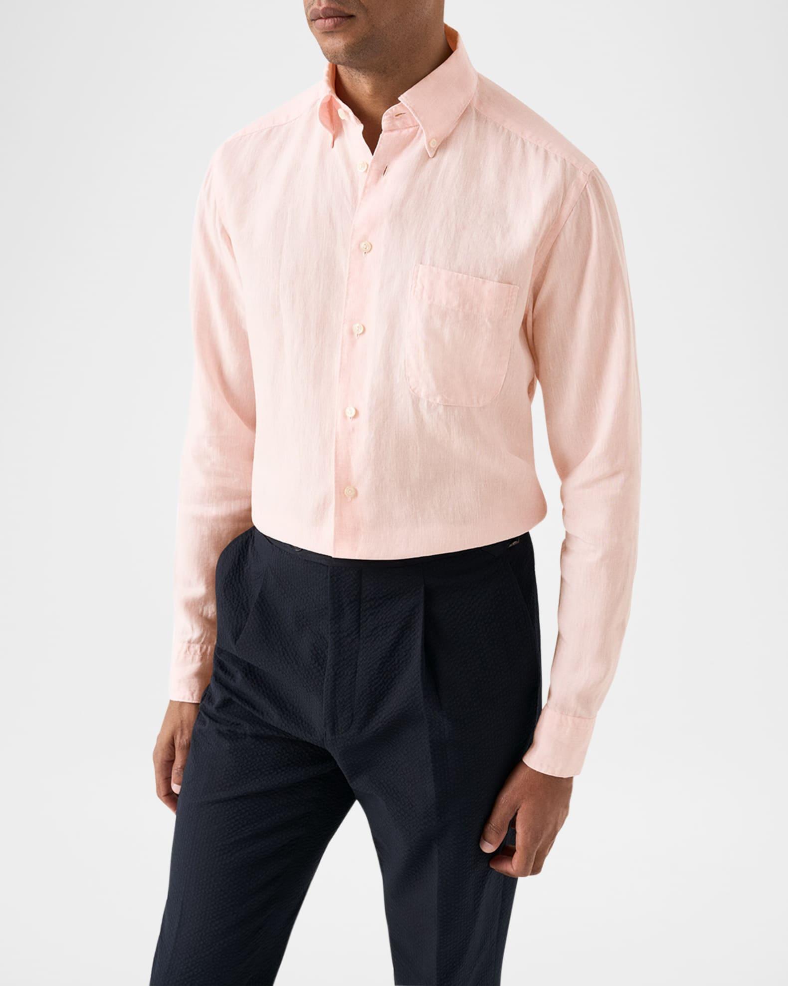 Men's Signature Linen Contemporary Fit Casual Button-Down Shirt Product Image