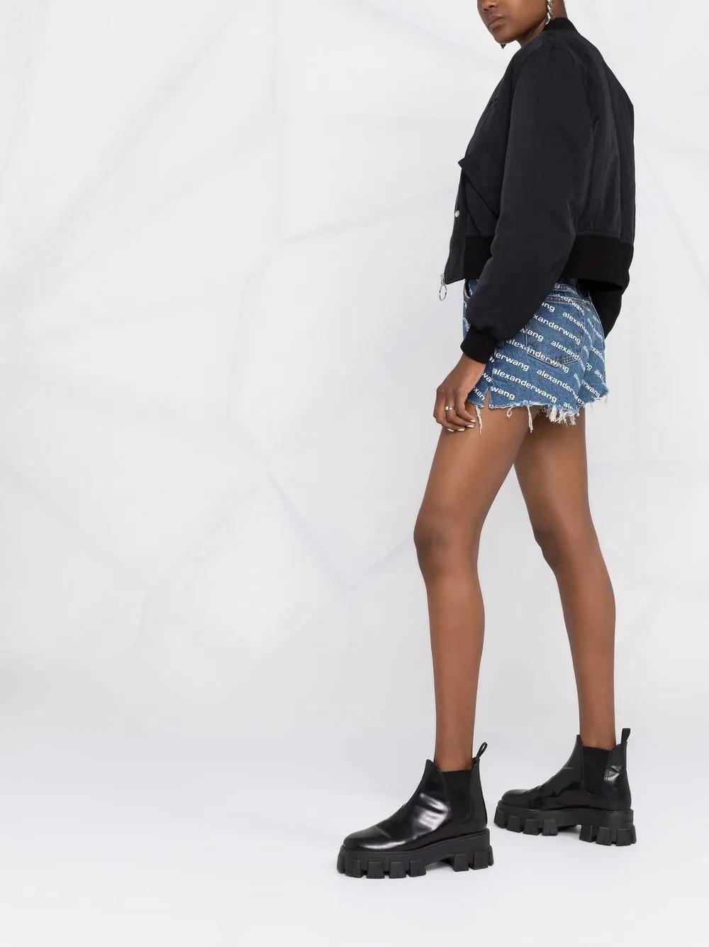 logo-print denim shorts Product Image