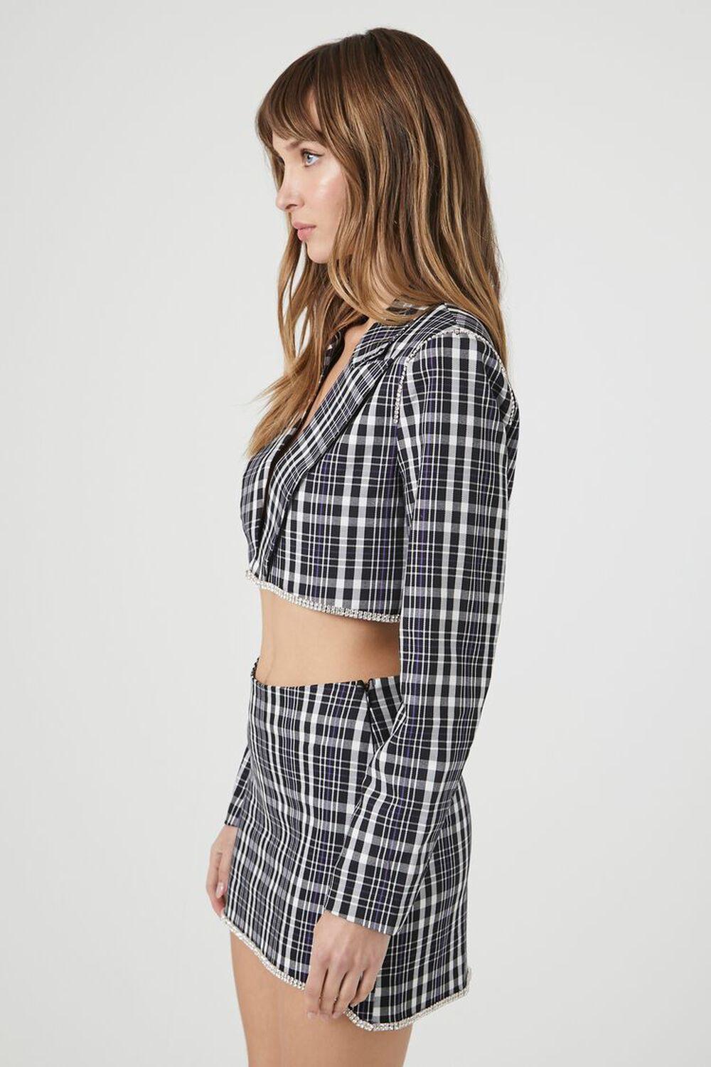 Plaid Rhinestone-Trim Cropped Blazer | Forever 21 Product Image