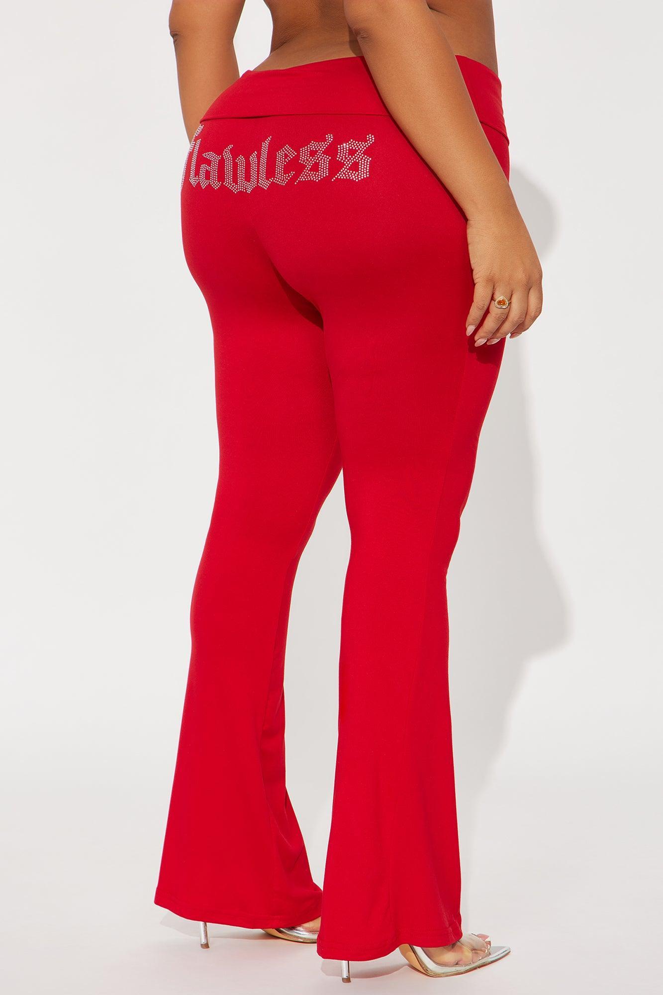 Lookin' Flawless Foldover Waistband Rhinestone Flare Pant - Red Female Product Image
