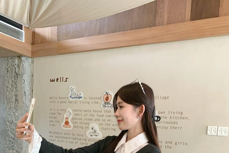 Mock Two-Piece Long-Sleeve Two Tone Slim Fit Shirt / High Waist Plain Wide Leg Pants Product Image