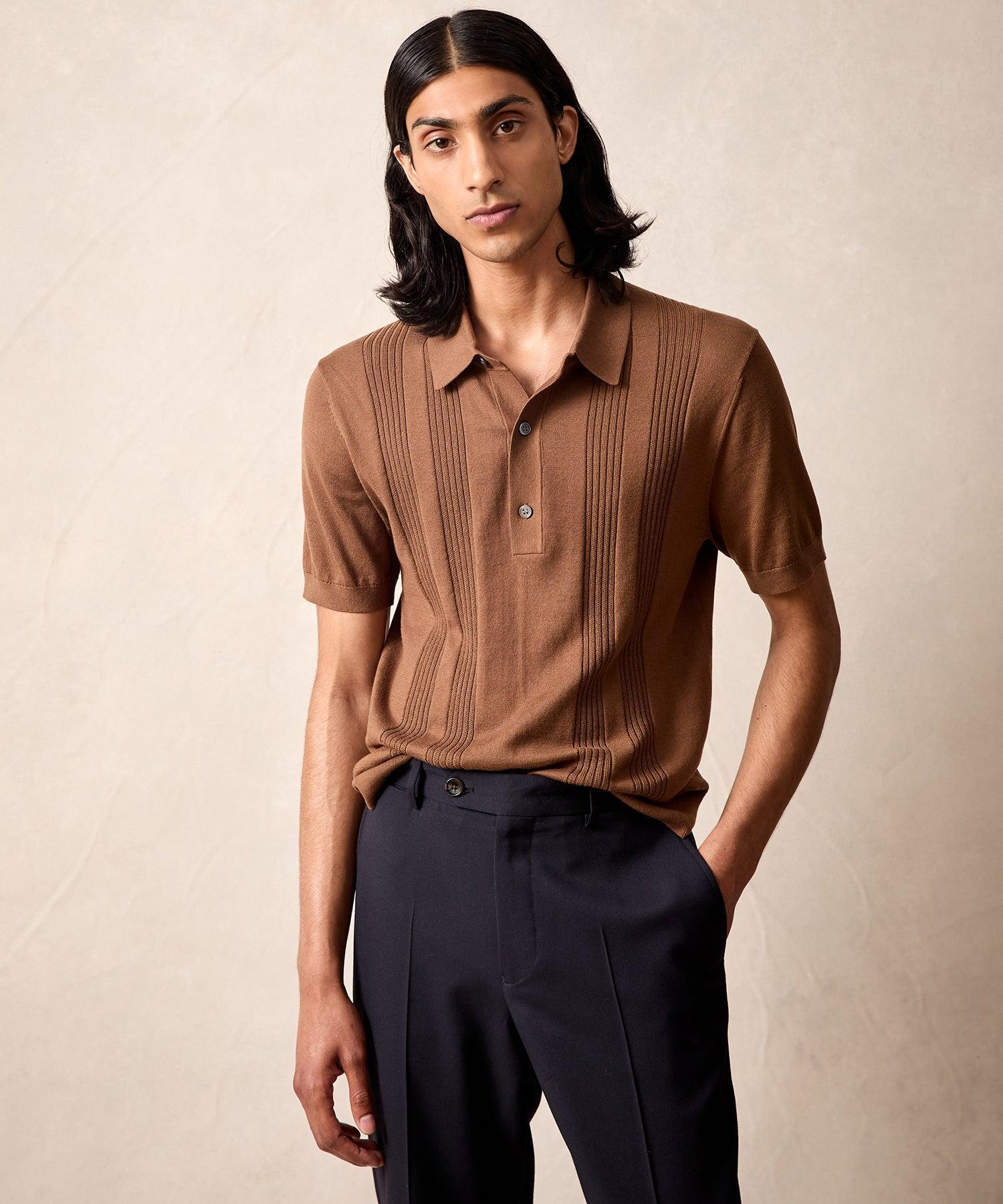 Silk Cotton Ribbed Polo in Espresso Bean Product Image