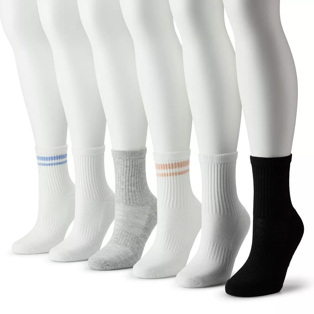 Women's FLX 6-Pack Athletic Half Crew Striped Socks, Size: 9-11, Pink Stripe Product Image