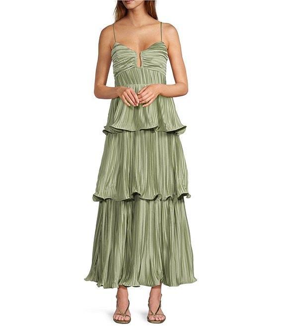 ASTR The Label Lupin Sweetheart Neck Sleeveless Plisse Tiered Maxi Dress Product Image