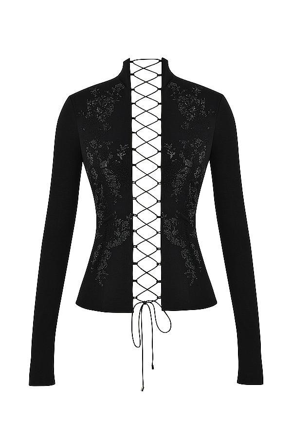 Lori Black Crystallised Lace Up Top Product Image