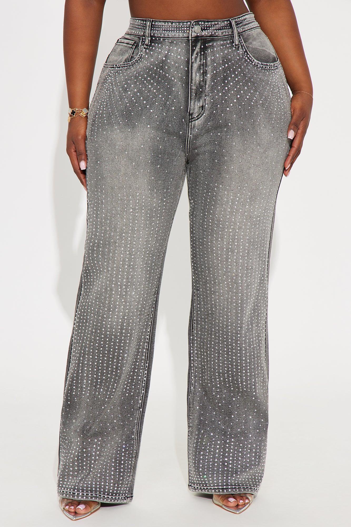 Chasing A Dream Embellished Stretch Straight Leg Jeans - Grey Product Image