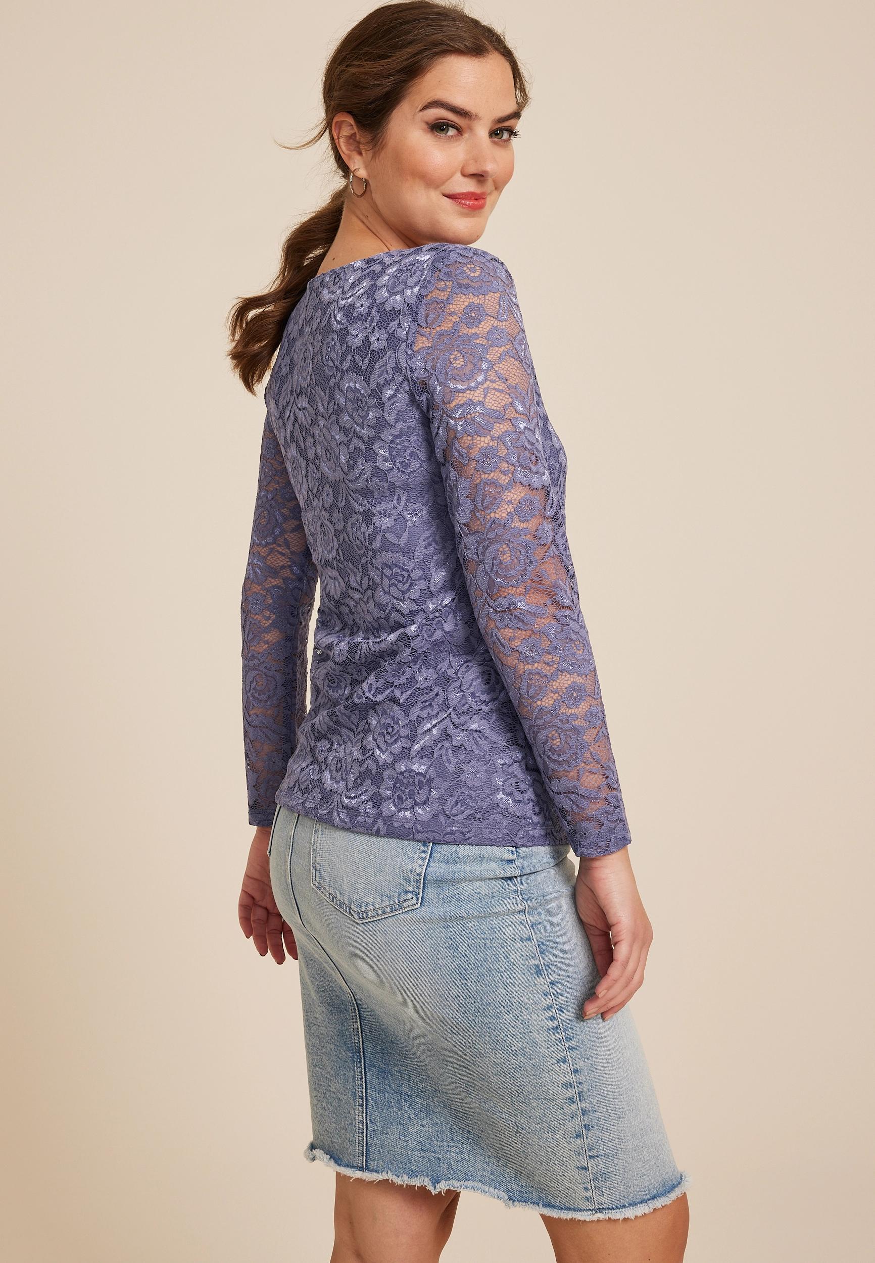 Floral Lace V Neck Blouse Product Image