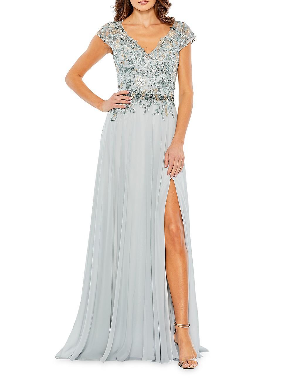Mac Duggal Beaded V-Neck Cap Sleeve A Product Image